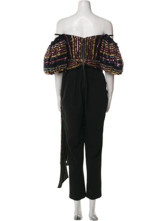 Self-Portrait Striped Off-The-Shoulder Jumpsuit