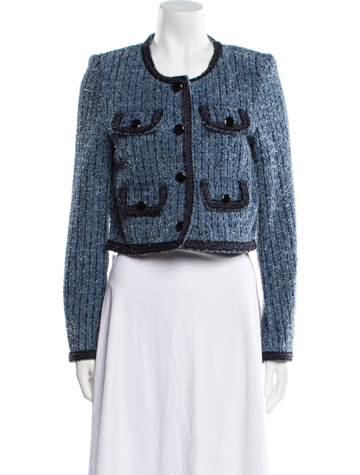 Self-Portrait Tweed Pattern Denim Jacket w/ Tags