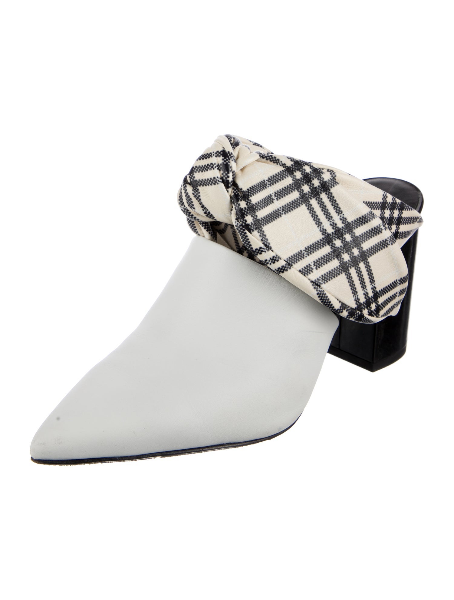 Self-Portrait Leather Plaid Print Mules