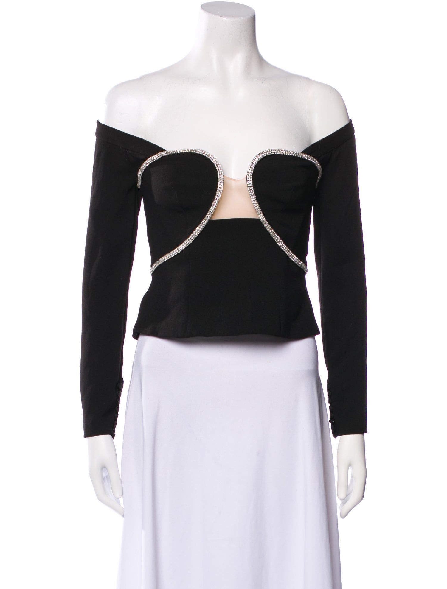 Self-Portrait Colorblock Pattern Off-The-Shoulder Crop Top