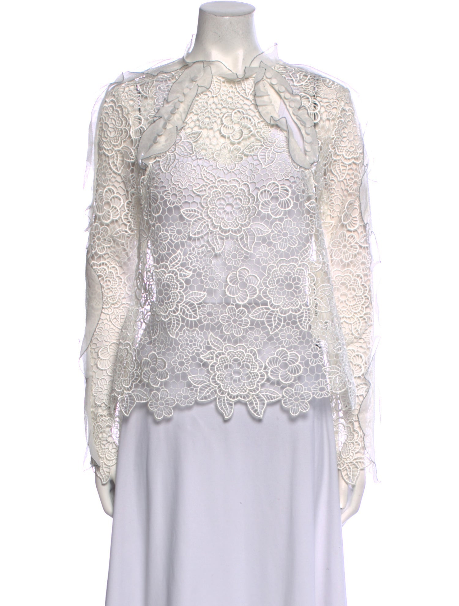 Self-Portrait Lace Pattern Mock Neck Blouse