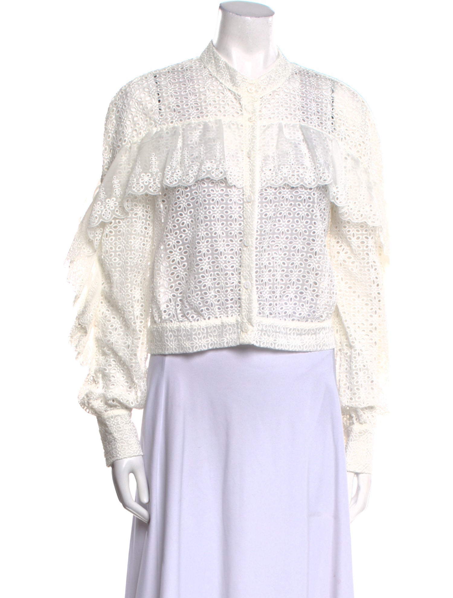 Self-Portrait Lace Pattern Mock Neck Crop Top