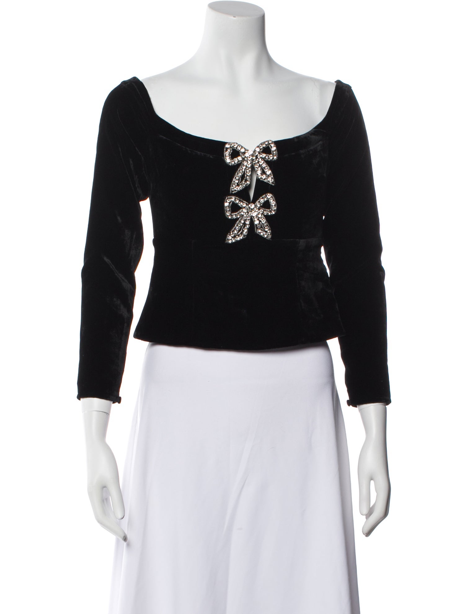 Self-Portrait Scoop Neck Three-Quarter Sleeve Crop Top