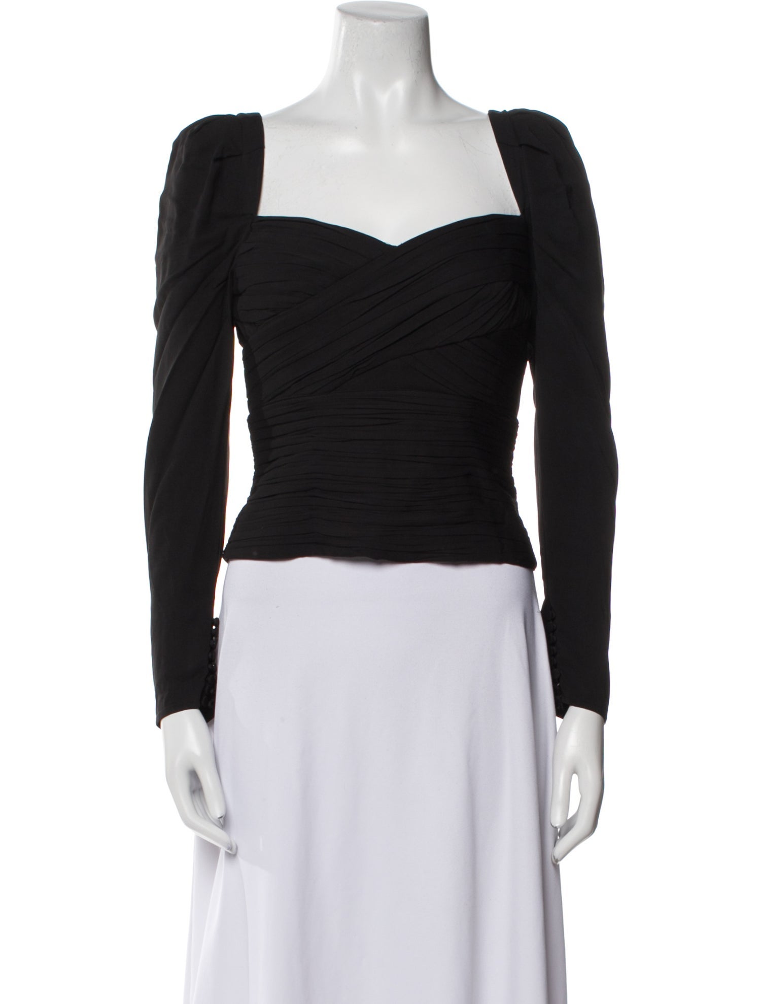 Self-Portrait Square Neckline Long Sleeve Crop Top