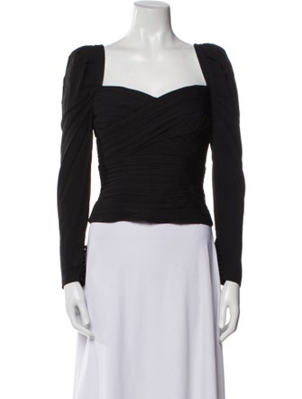 Self-Portrait Square Neckline Long Sleeve Crop Top