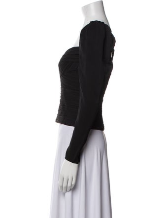 Self-Portrait Square Neckline Long Sleeve Crop Top