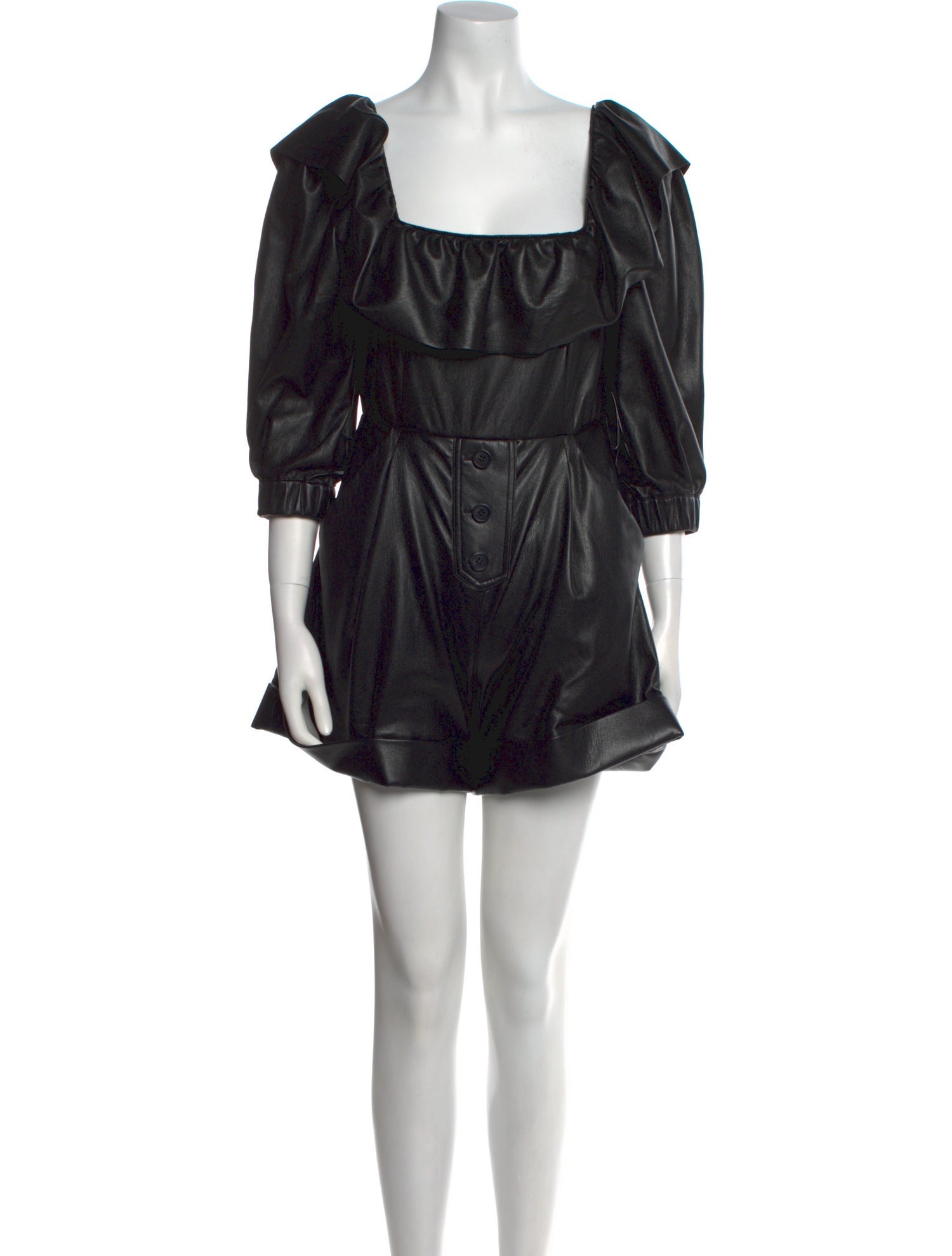Self-Portrait Faux Leather Square Neckline Romper