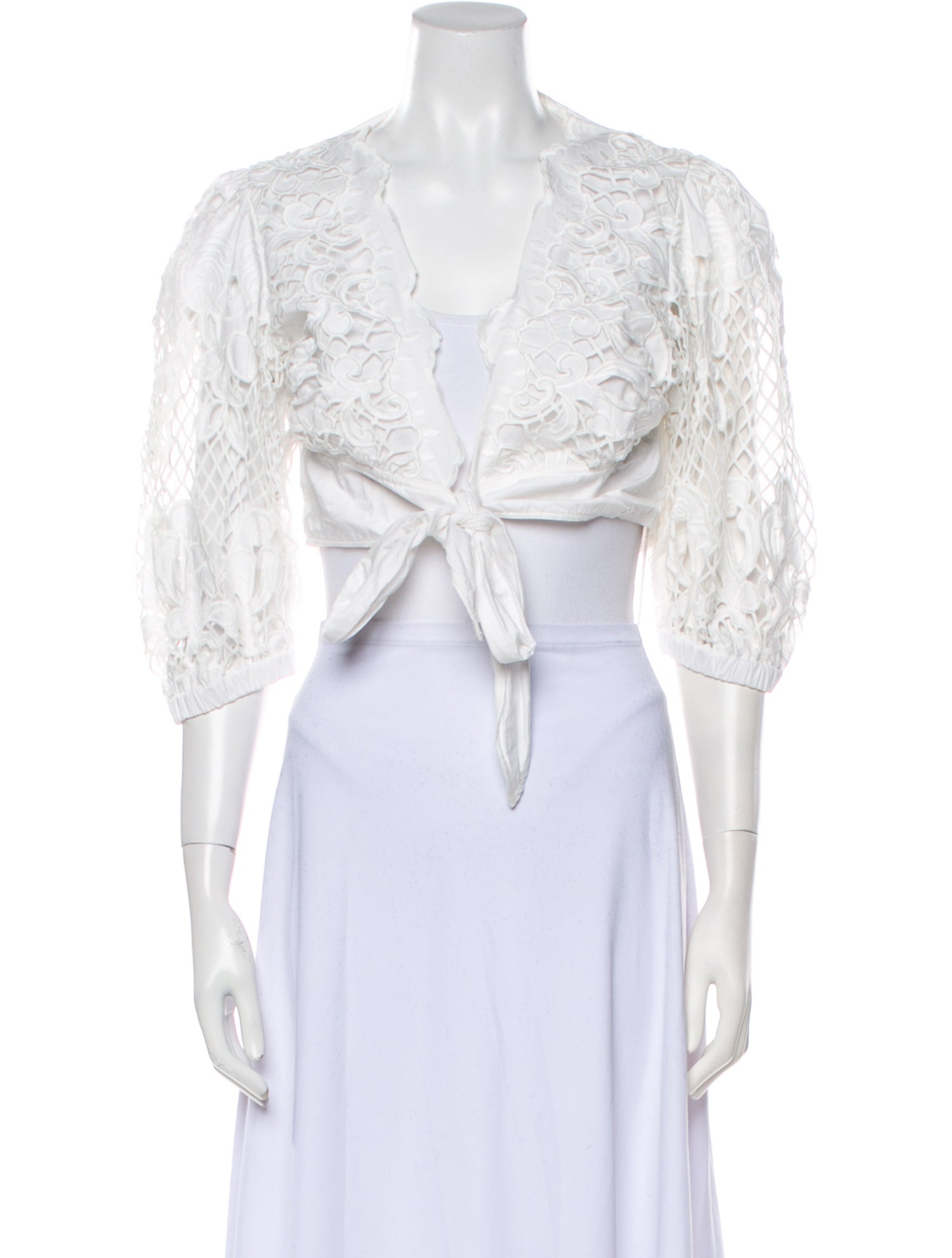 Self-Portrait V-Neck Three-Quarter Sleeve Crop Top