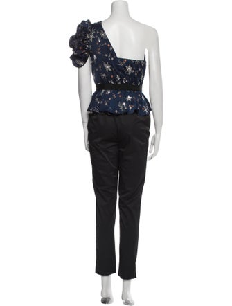 Self-Portrait Printed One-Shoulder Jumpsuit