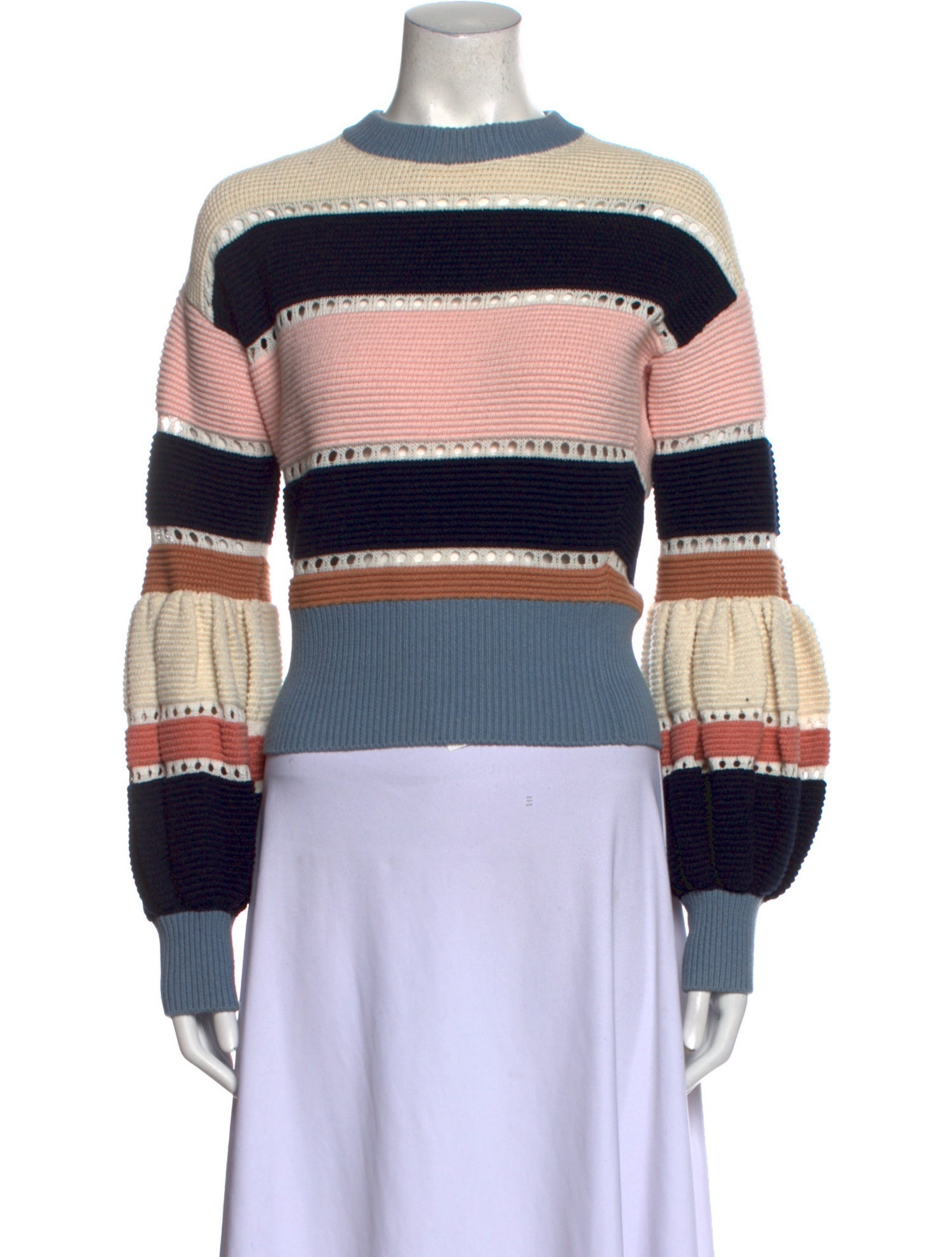 Self-Portrait Striped Mock Neck Sweater