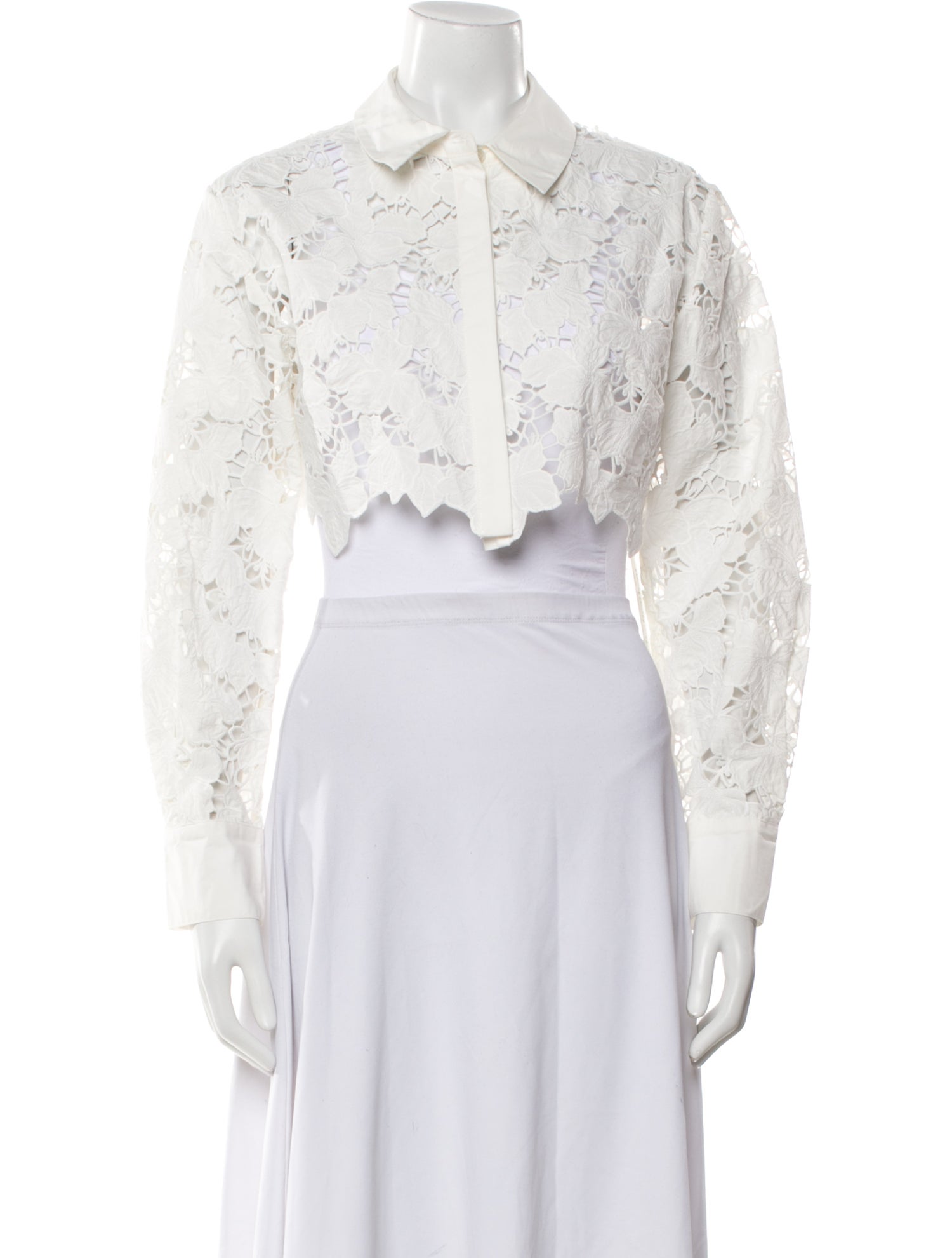 Self-Portrait Lace Pattern Long Sleeve Crop Top