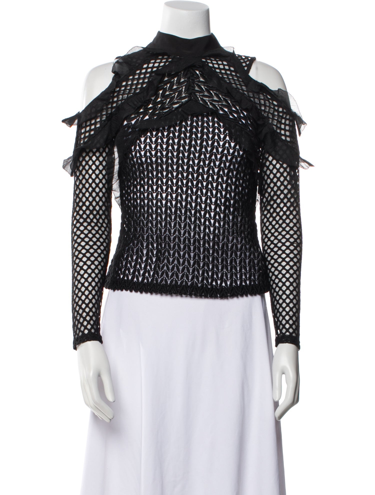 Self-Portrait Lace Pattern Mock Neck Blouse