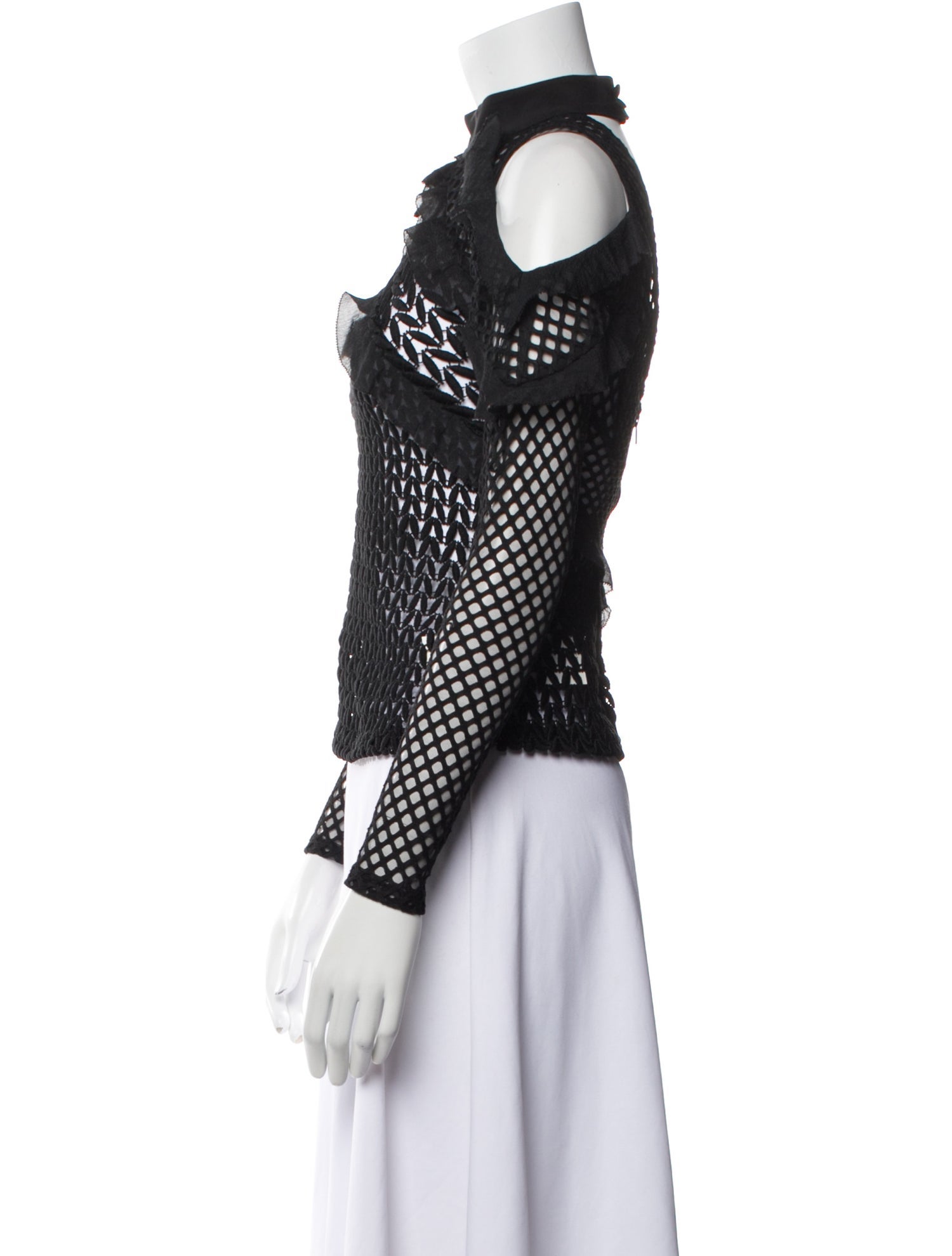 Self-Portrait Lace Pattern Mock Neck Blouse