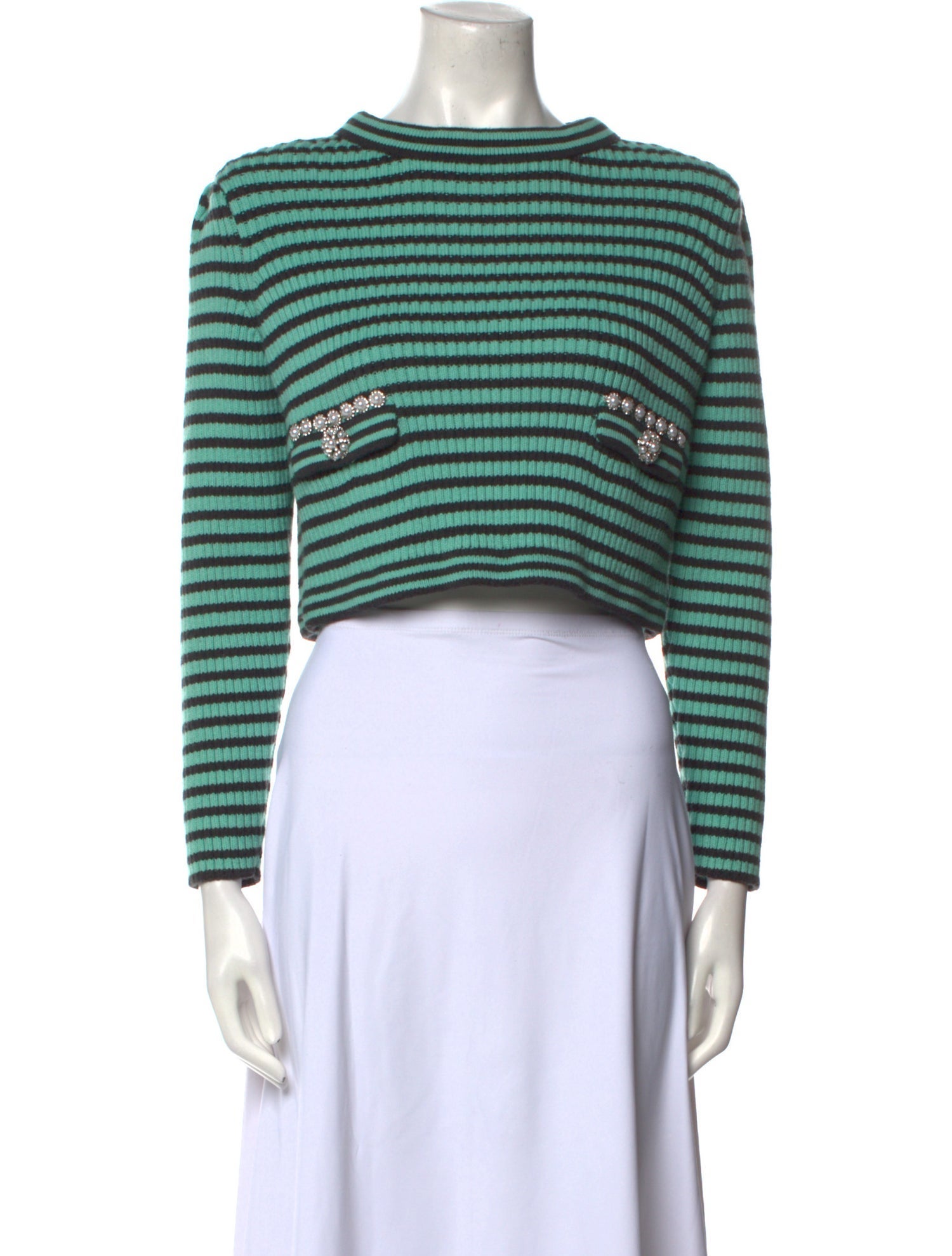 Self-Portrait Striped Mock Neck Sweater
