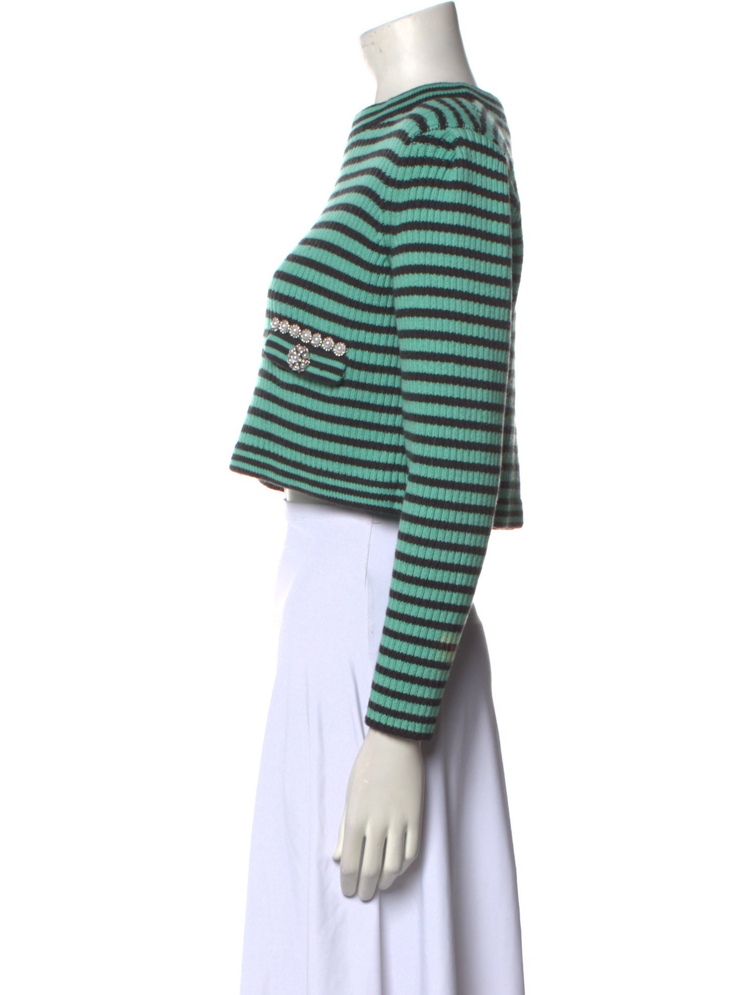 Self-Portrait Striped Mock Neck Sweater