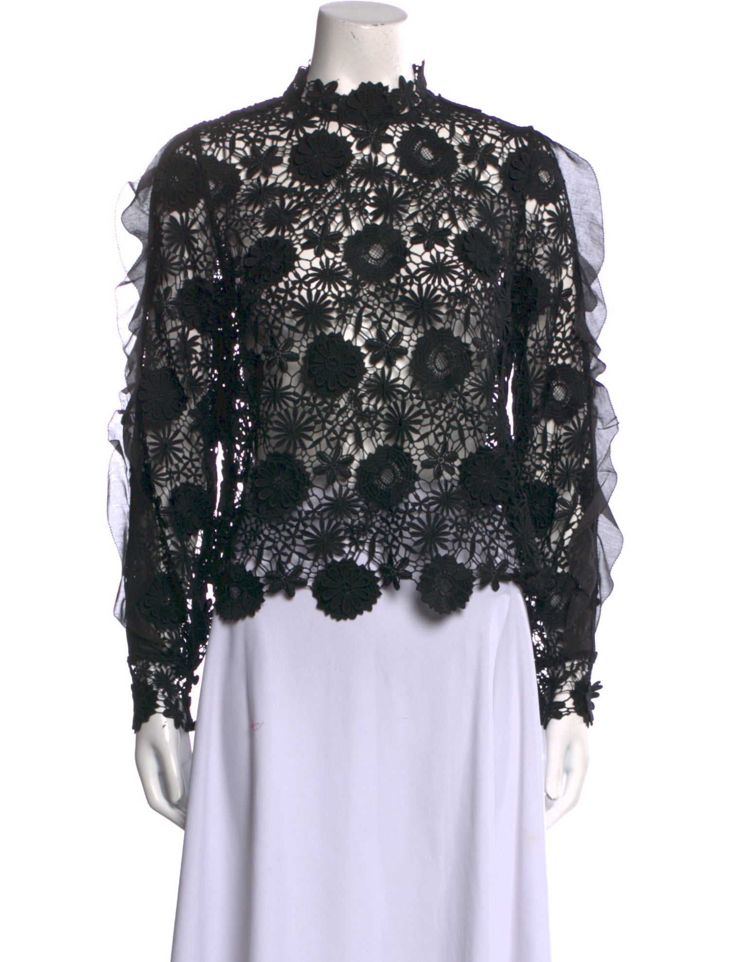 Self-Portrait Lace Pattern Mock Neck Blouse