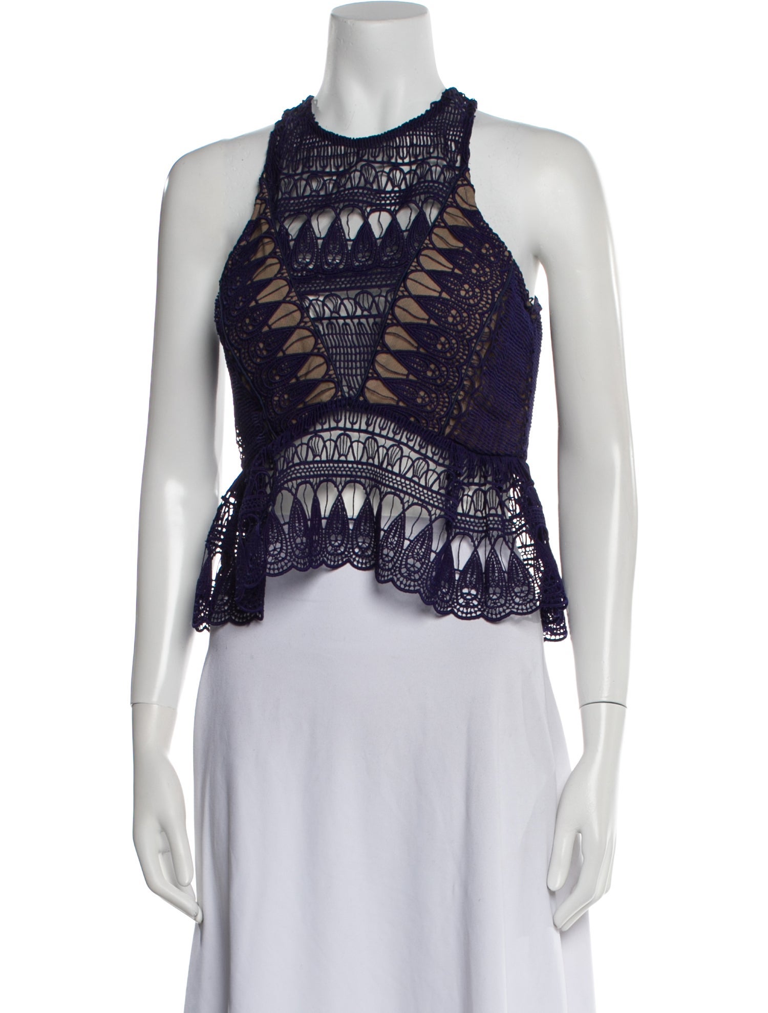 Self-Portrait Lace Pattern Halterneck Crop Top