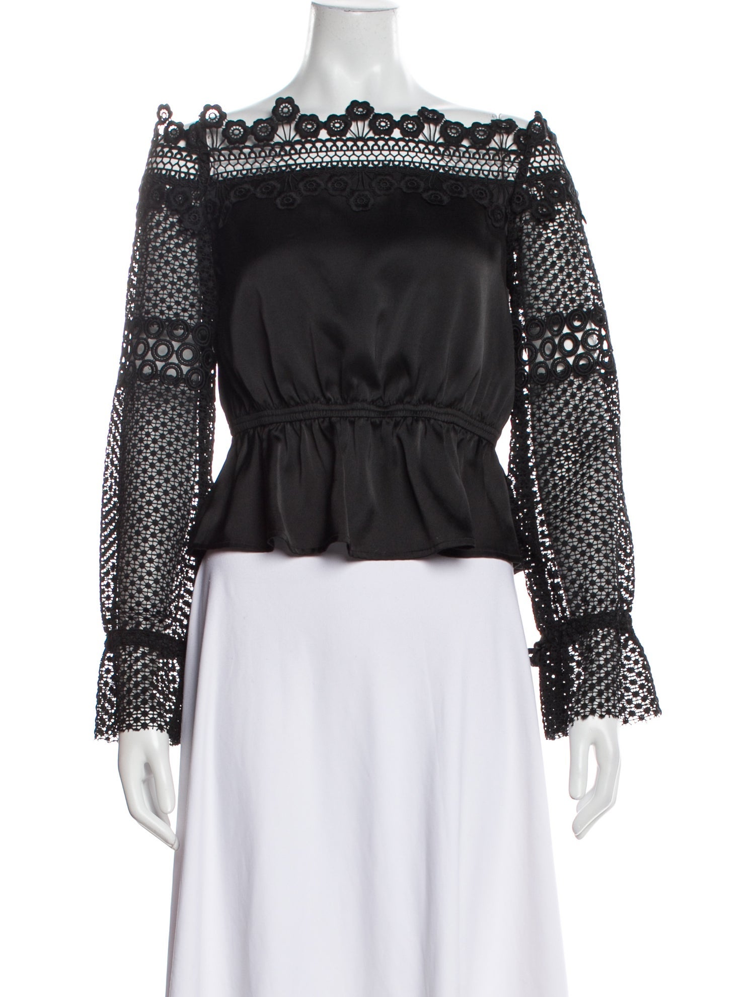 Self-Portrait Off-The-Shoulder Long Sleeve Crop Top