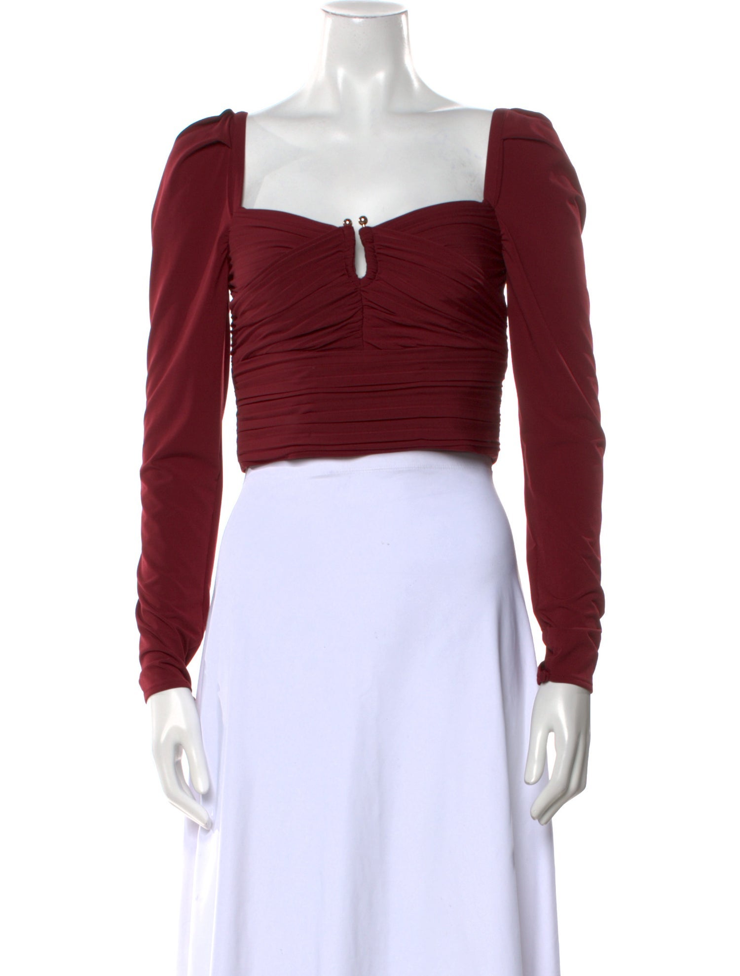 Self-Portrait Square Neckline Long Sleeve Crop Top