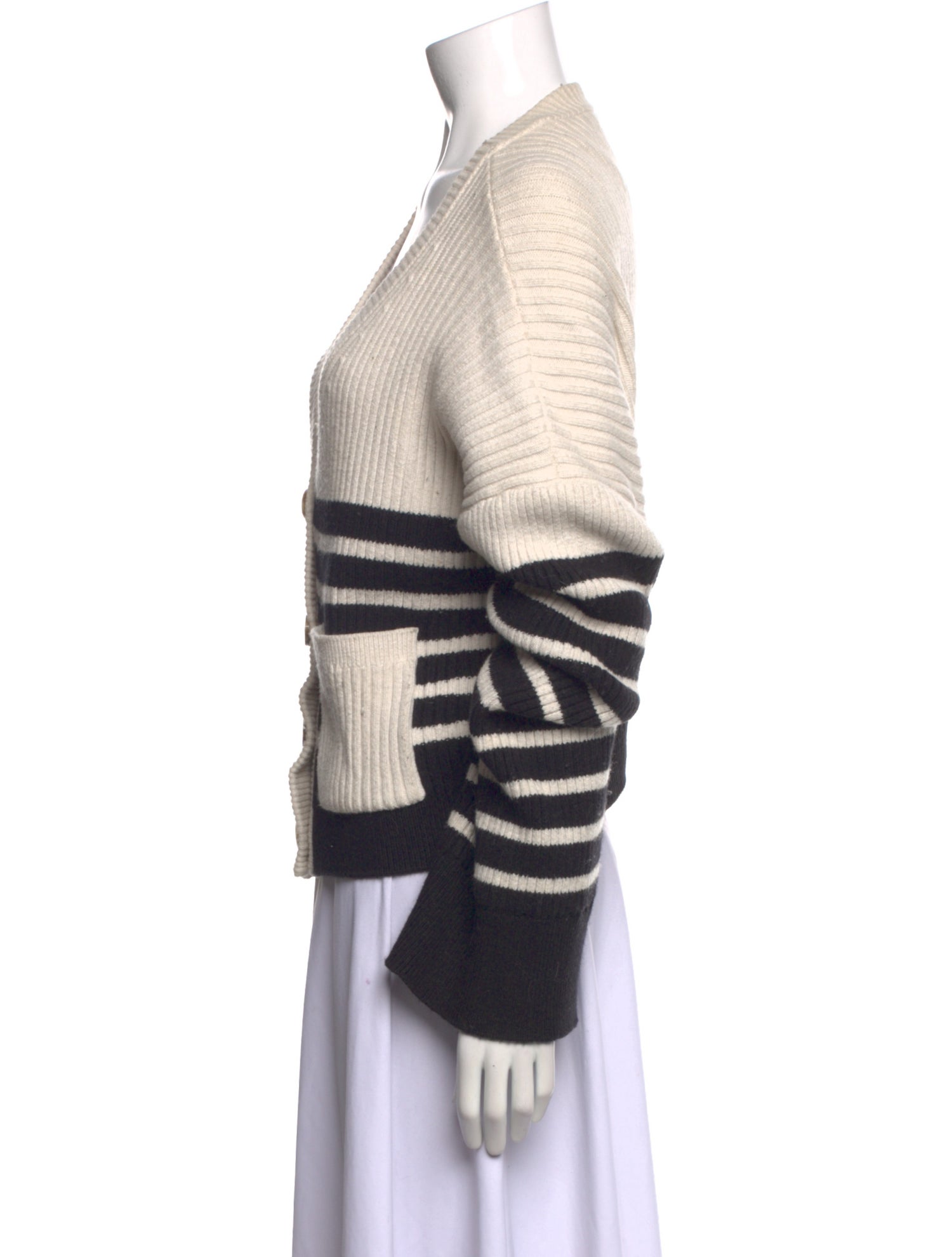 Self-Portrait Striped Plunge Neckline Sweater