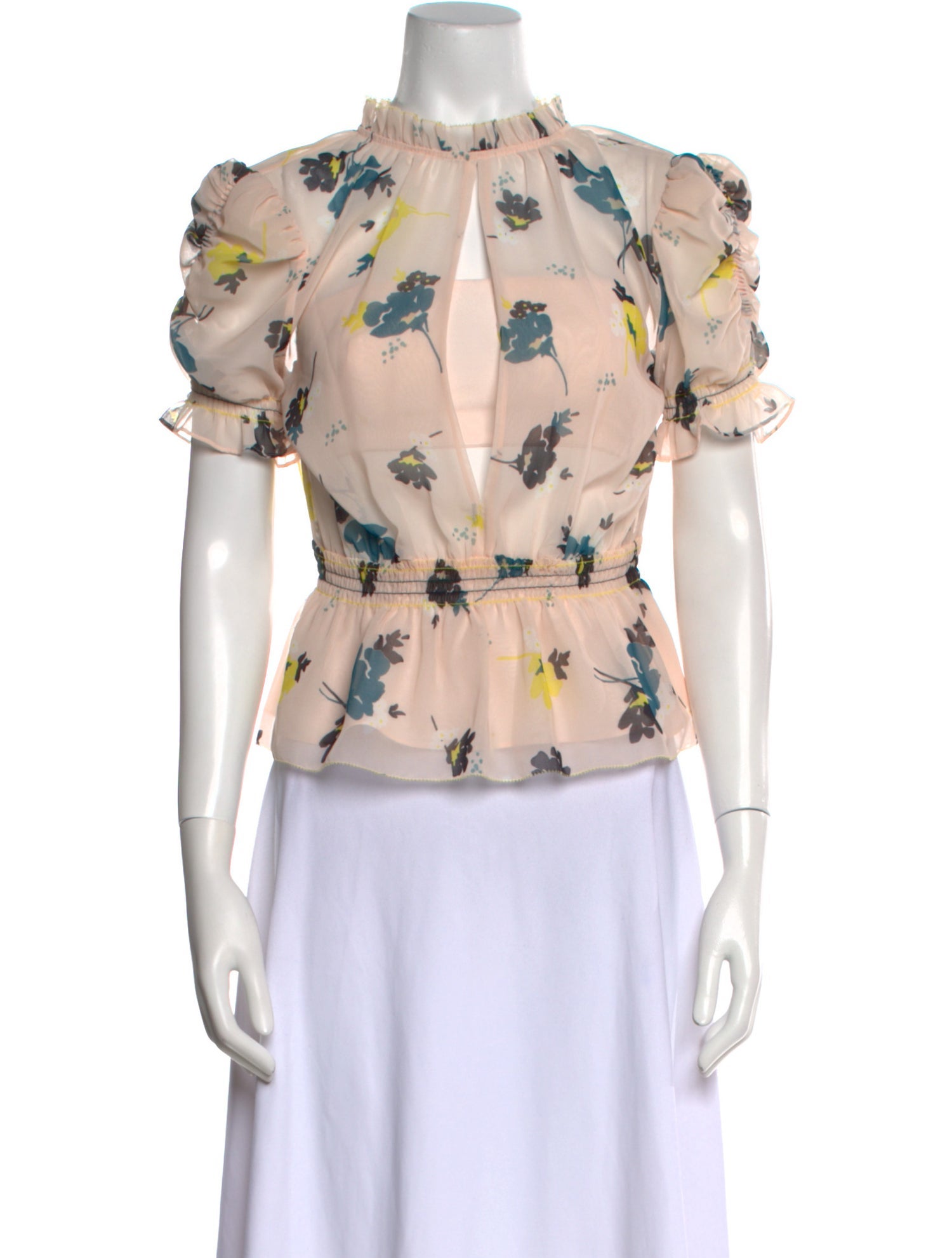 Self-Portrait Floral Print Mock Neck Blouse