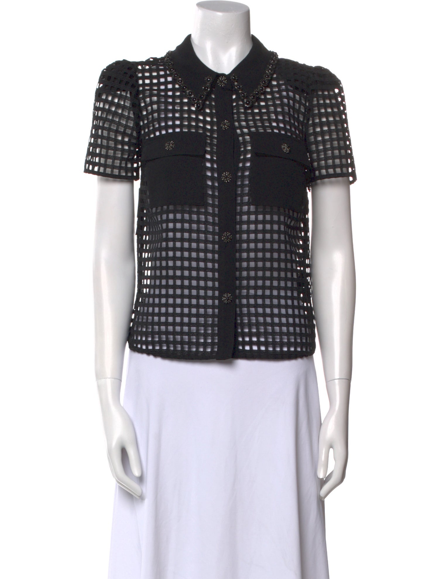 Self-Portrait Plaid Print Short Sleeve Button-Up Top