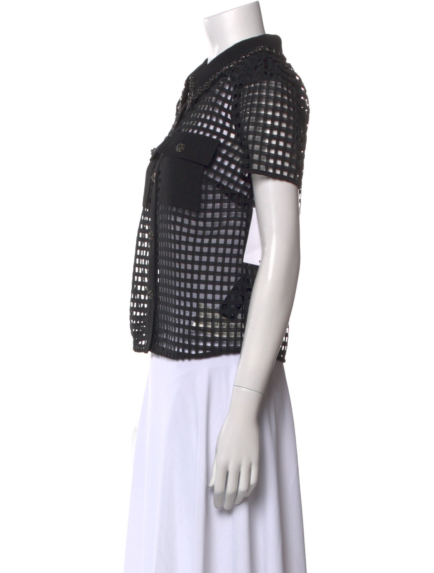 Self-Portrait Plaid Print Short Sleeve Button-Up Top