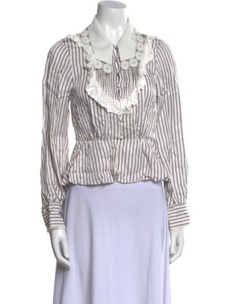 Self-Portrait Striped V-Neck Button-Up Top