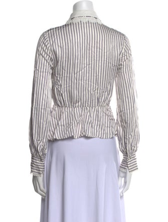 Self-Portrait Striped V-Neck Button-Up Top