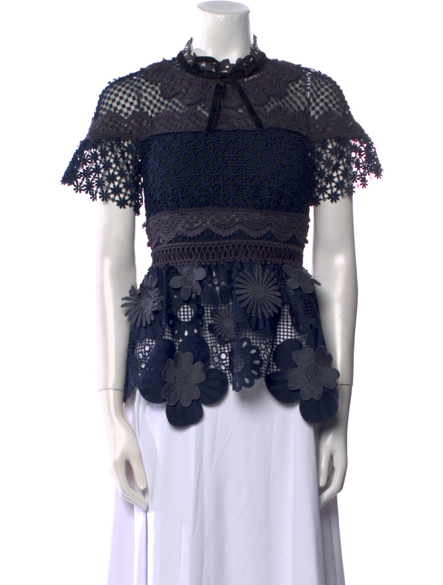 Self-Portrait Lace Pattern Mock Neck Blouse