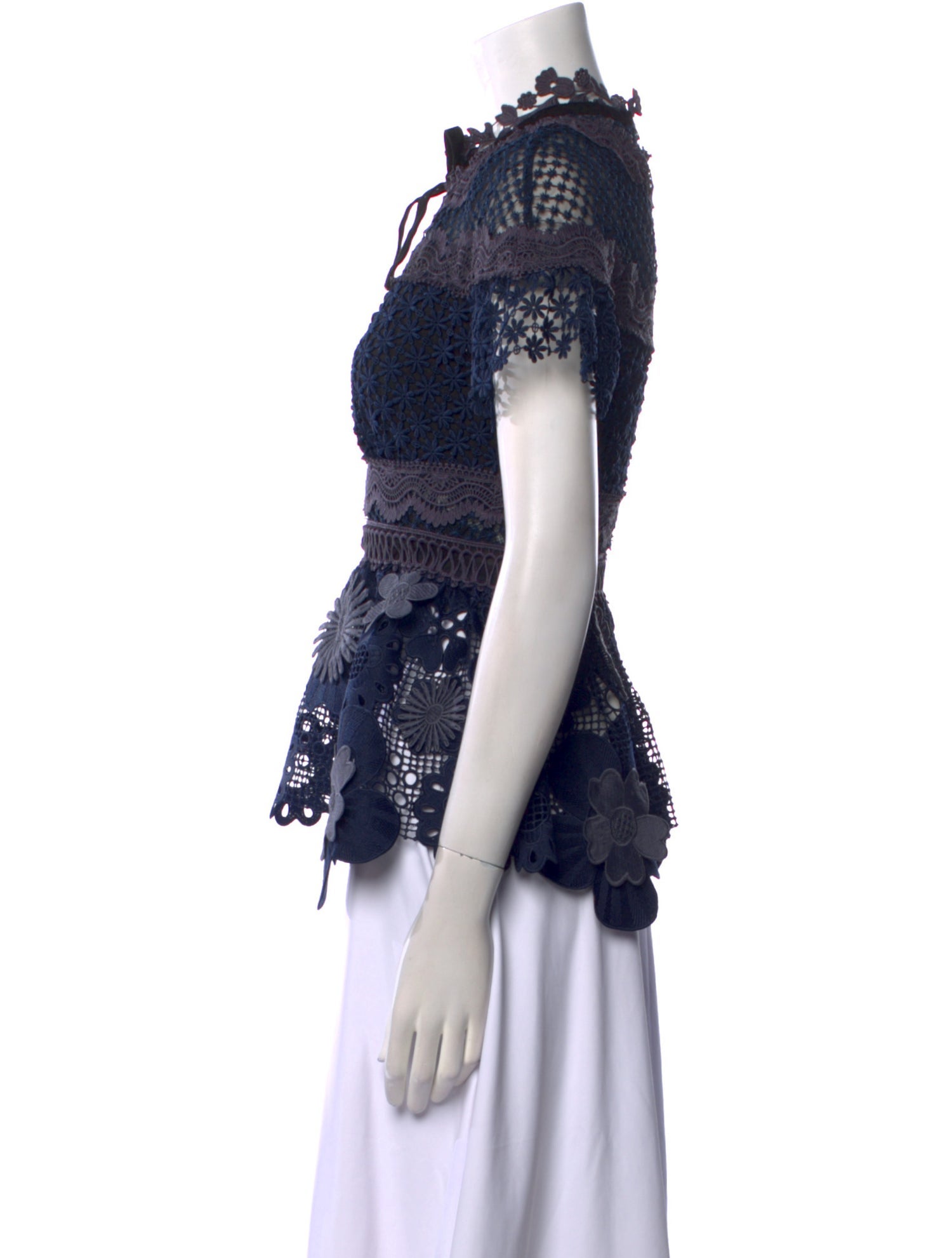 Self-Portrait Lace Pattern Mock Neck Blouse