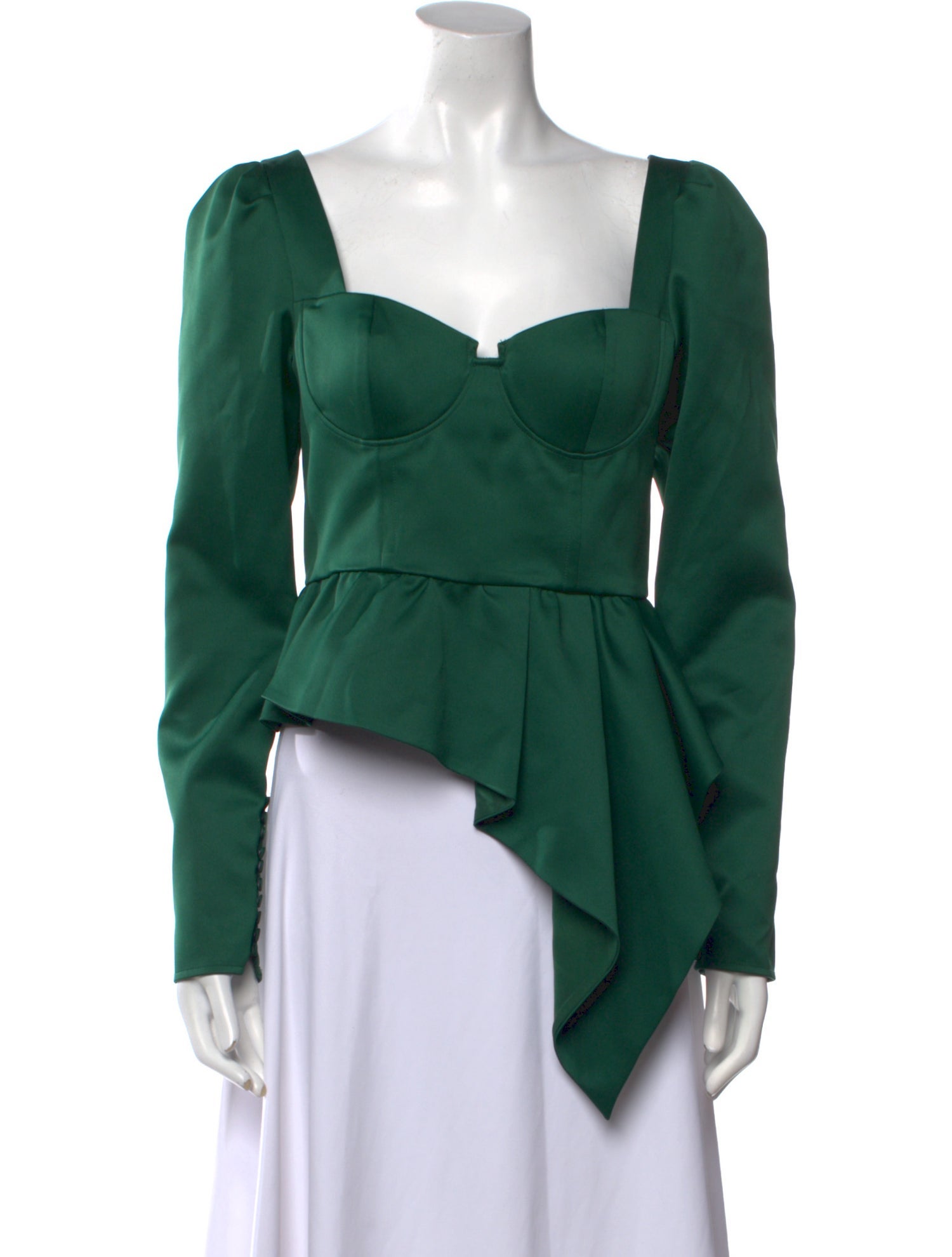 Self-Portrait Asymmetrical Duchess Satin Top Square Neckline Blouse