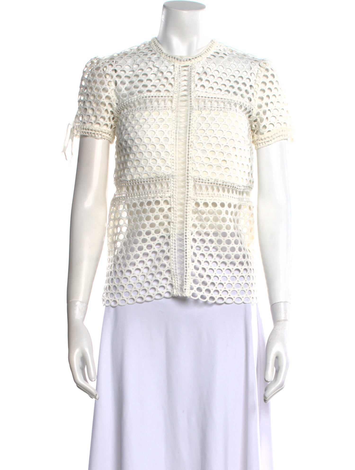 Self-Portrait Lace Pattern Crew Neck Blouse