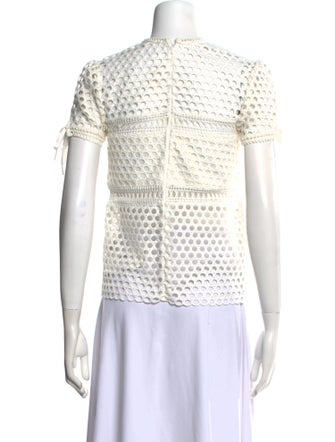 Self-Portrait Lace Pattern Crew Neck Blouse