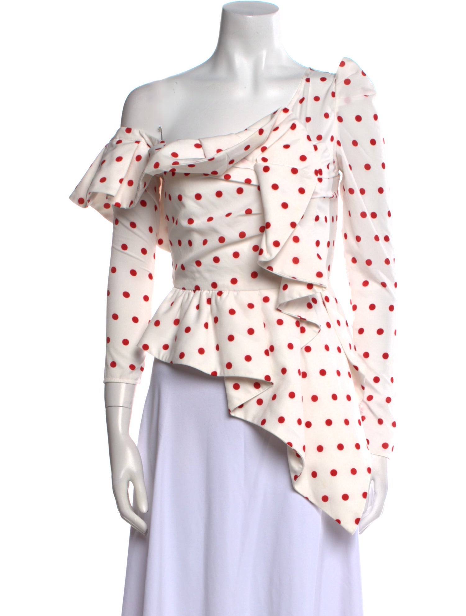 Self-Portrait Polka Dot Print One-Shoulder Blouse