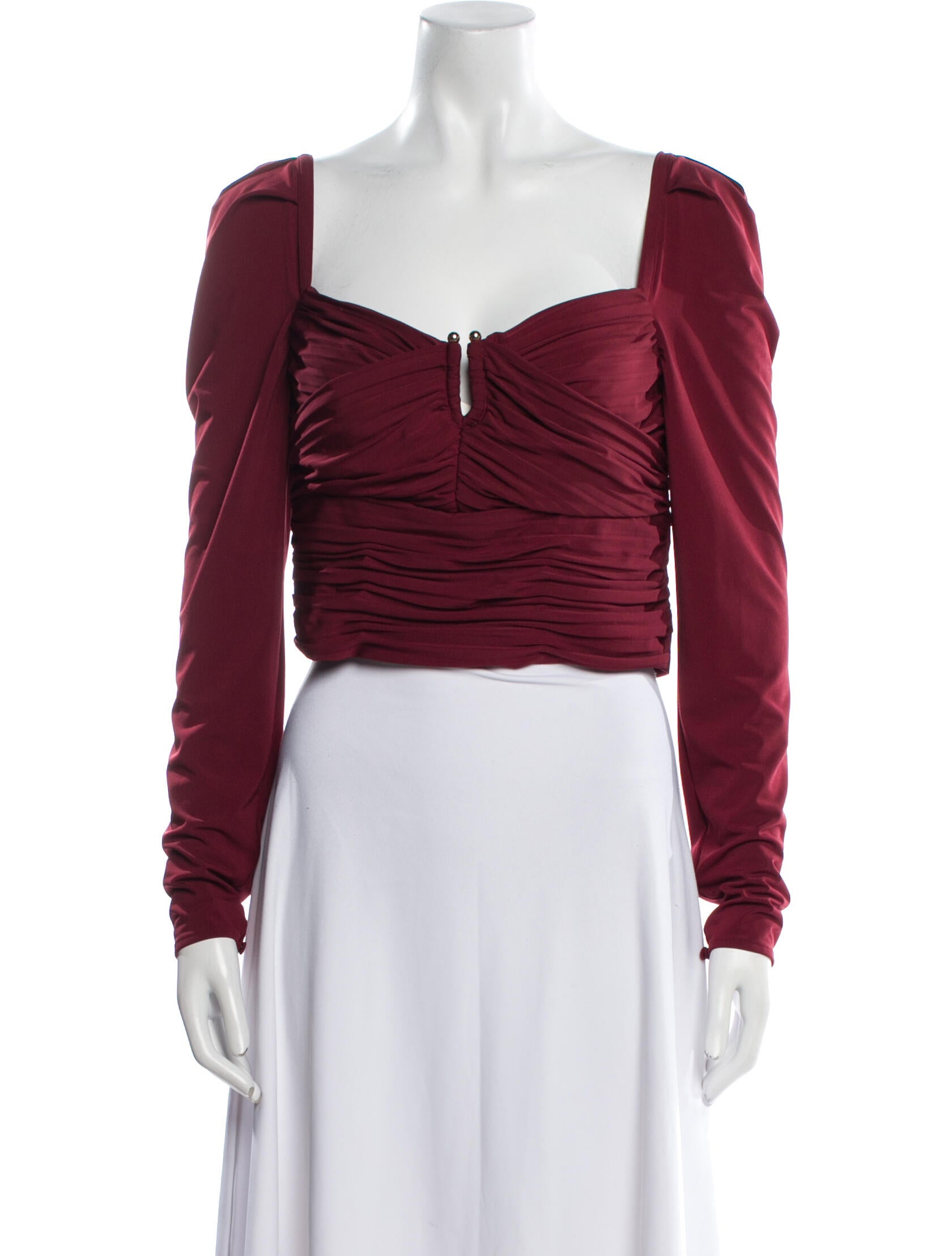 Self-Portrait Square Neckline Long Sleeve Crop Top