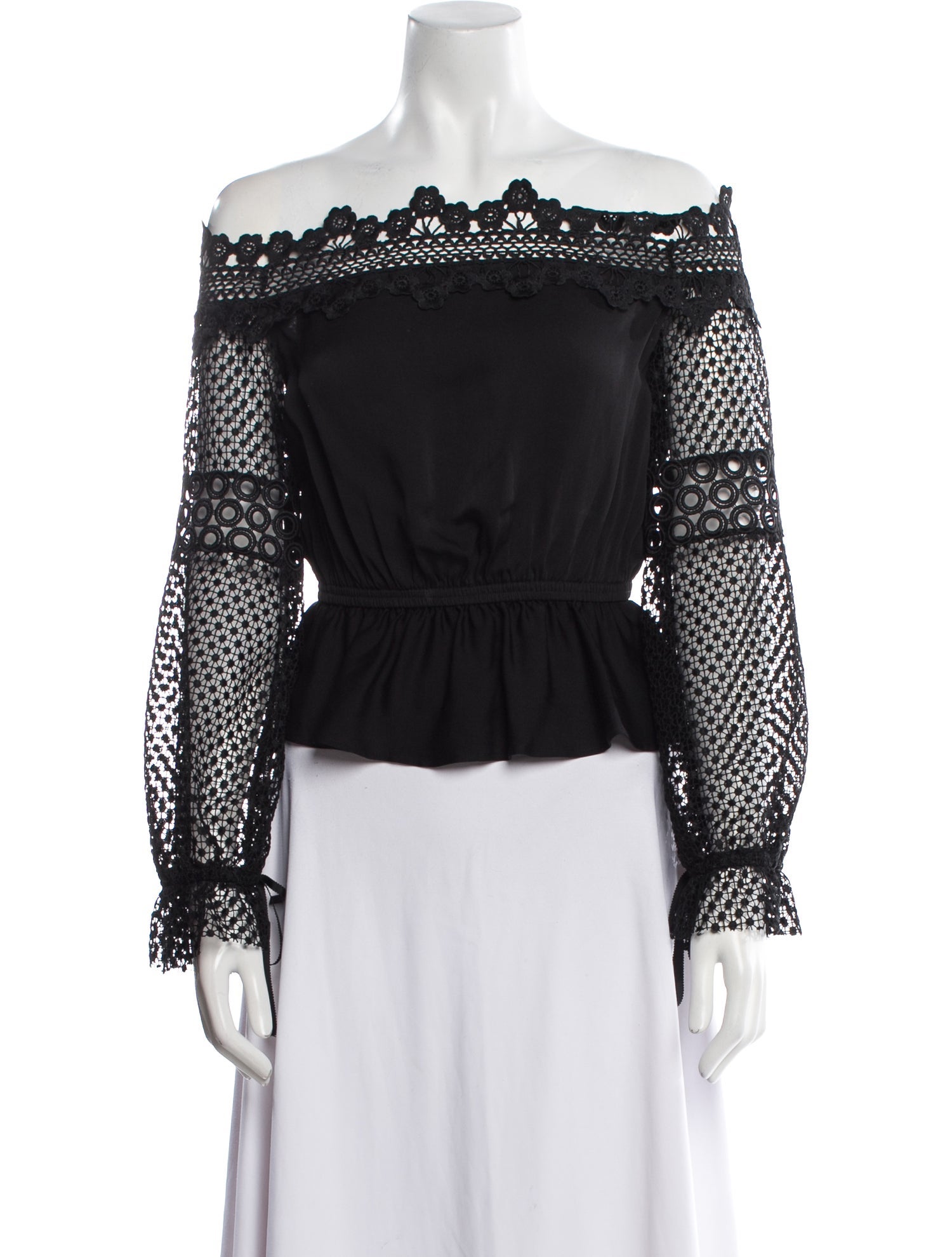 Self-Portrait Off-The-Shoulder Long Sleeve Crop Top