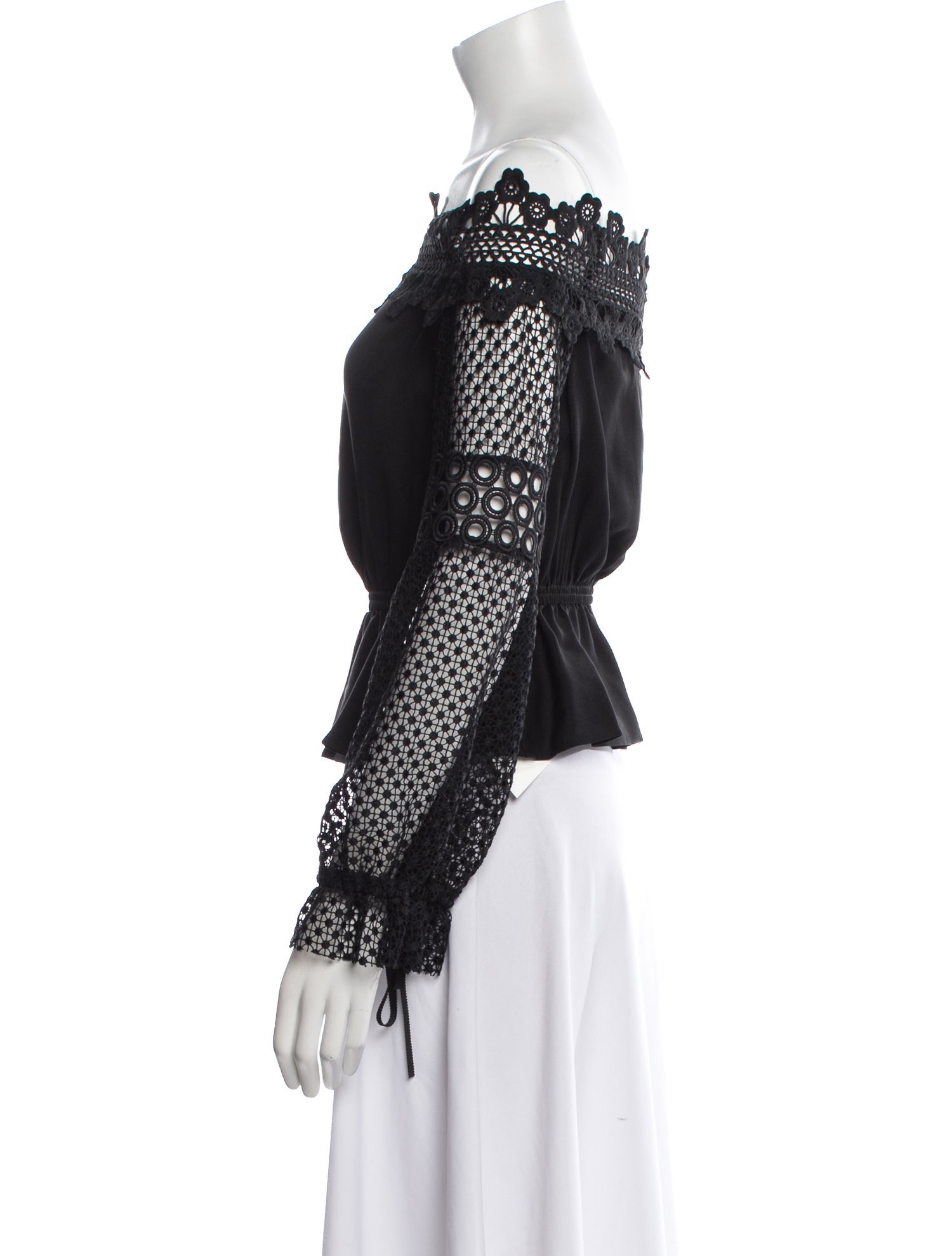 Self-Portrait Off-The-Shoulder Long Sleeve Crop Top