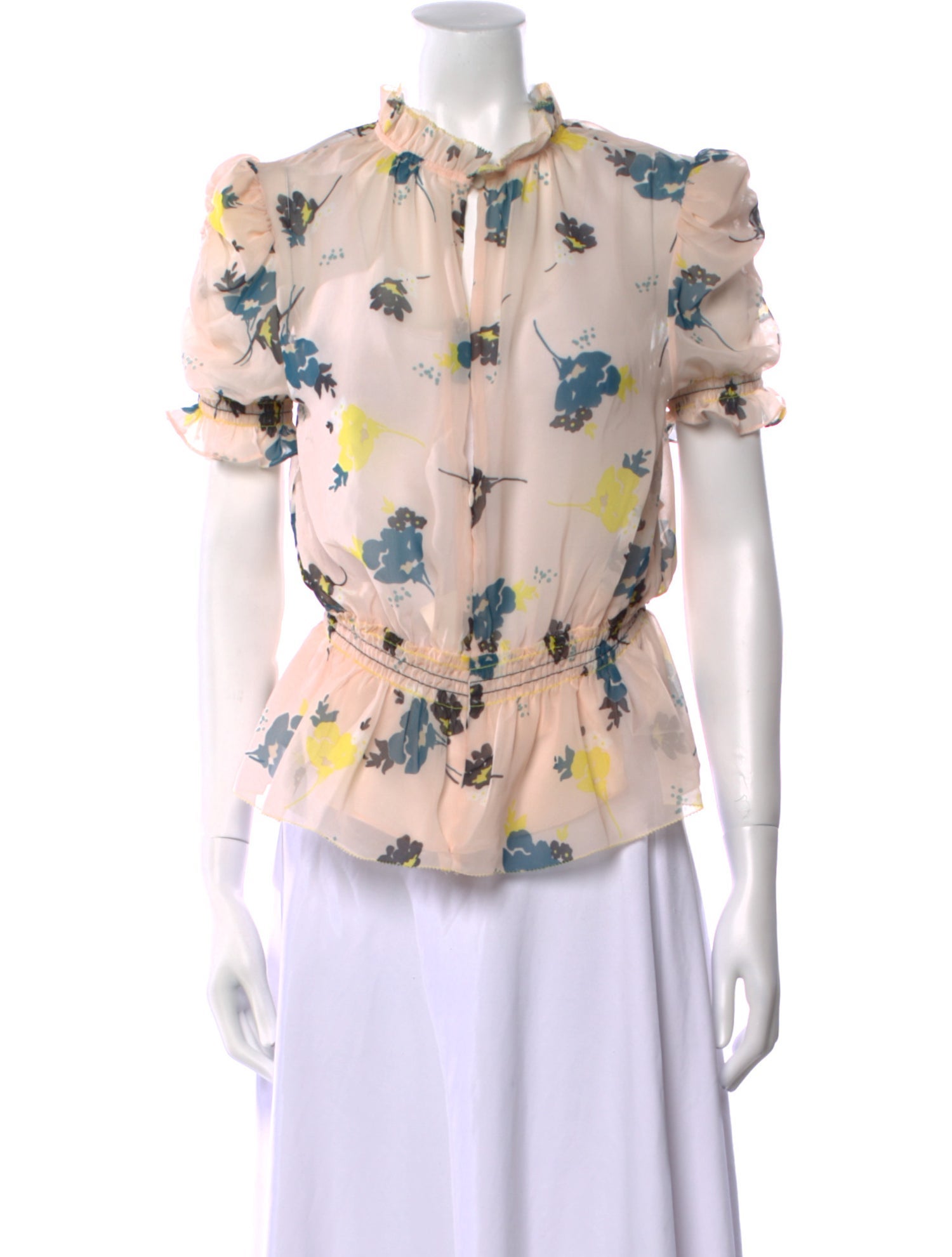 Self-Portrait Floral Print Mock Neck Blouse