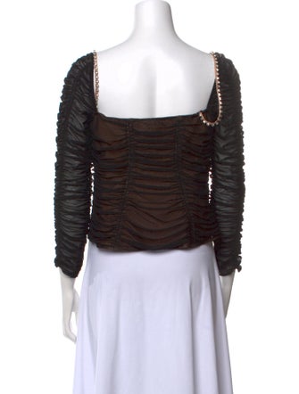 Self-Portrait V-Neck Three-Quarter Sleeve Crop Top