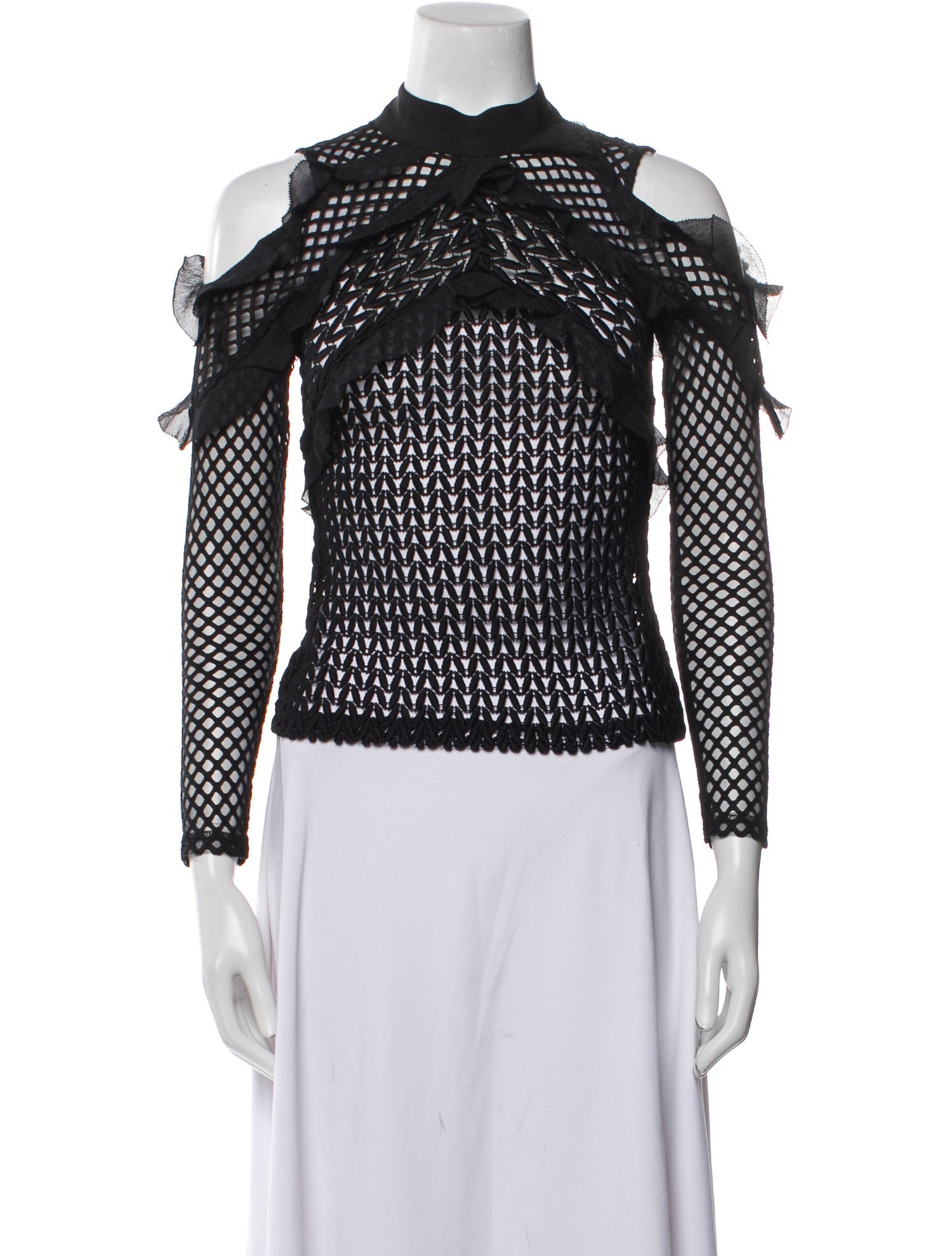 Self-Portrait Lace Pattern Mock Neck Top