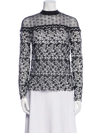 Self-Portrait Lace Pattern Mock Neck Blouse