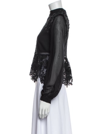 Self-Portrait Lace Pattern Mock Neck Blouse