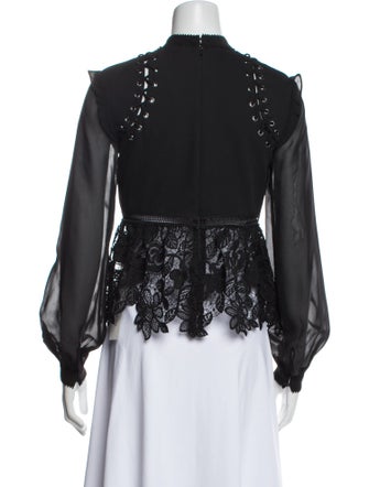 Self-Portrait Lace Pattern Mock Neck Blouse