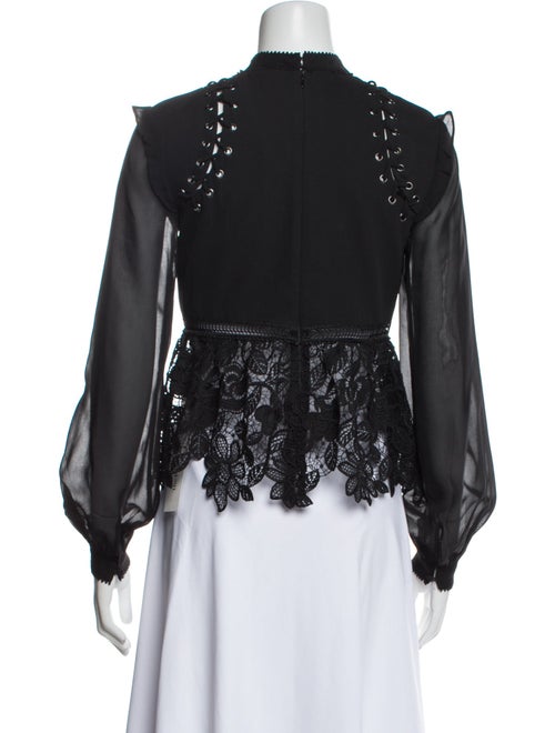 Self-Portrait Lace Pattern Mock Neck Blouse