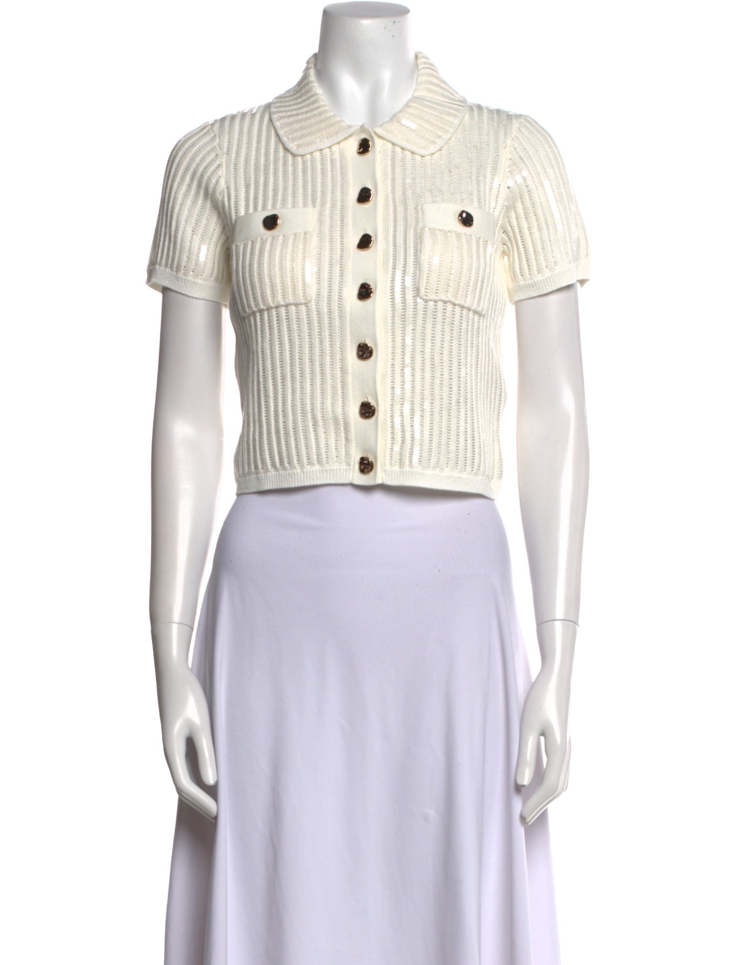 Self-Portrait Striped Short Sleeve Crop Top