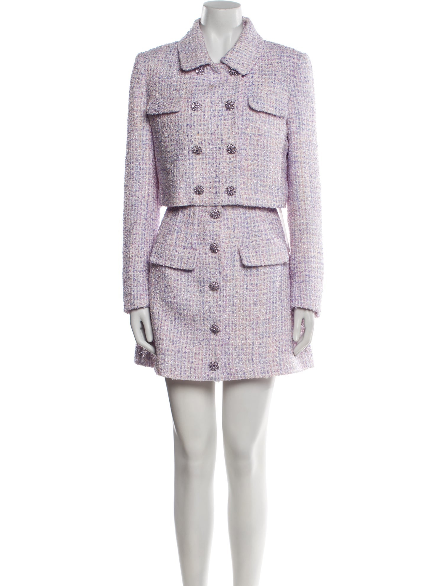 Self-Portrait Tweed Pattern Crystal Embellishments Skirt Suit