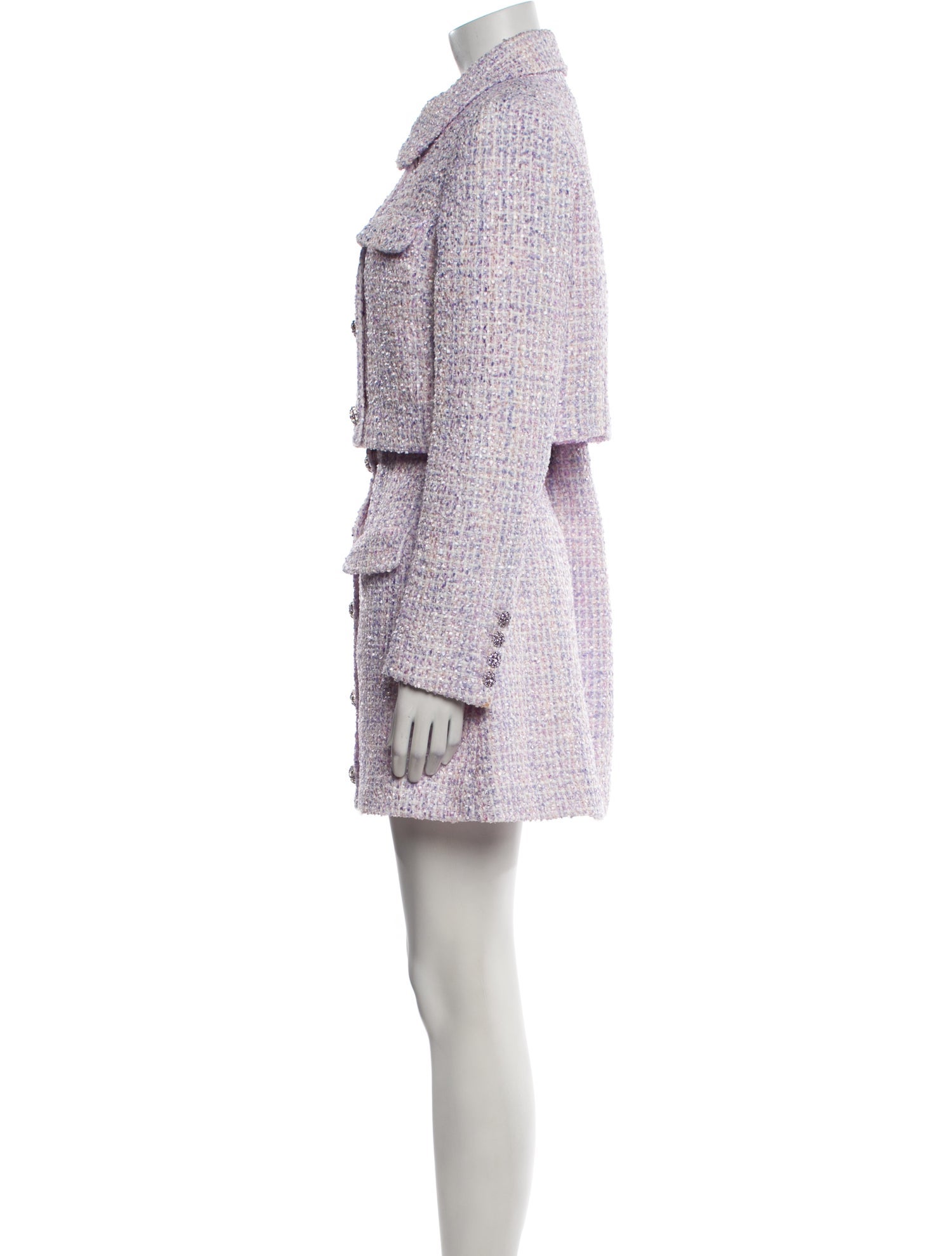 Self-Portrait Tweed Pattern Crystal Embellishments Skirt Suit