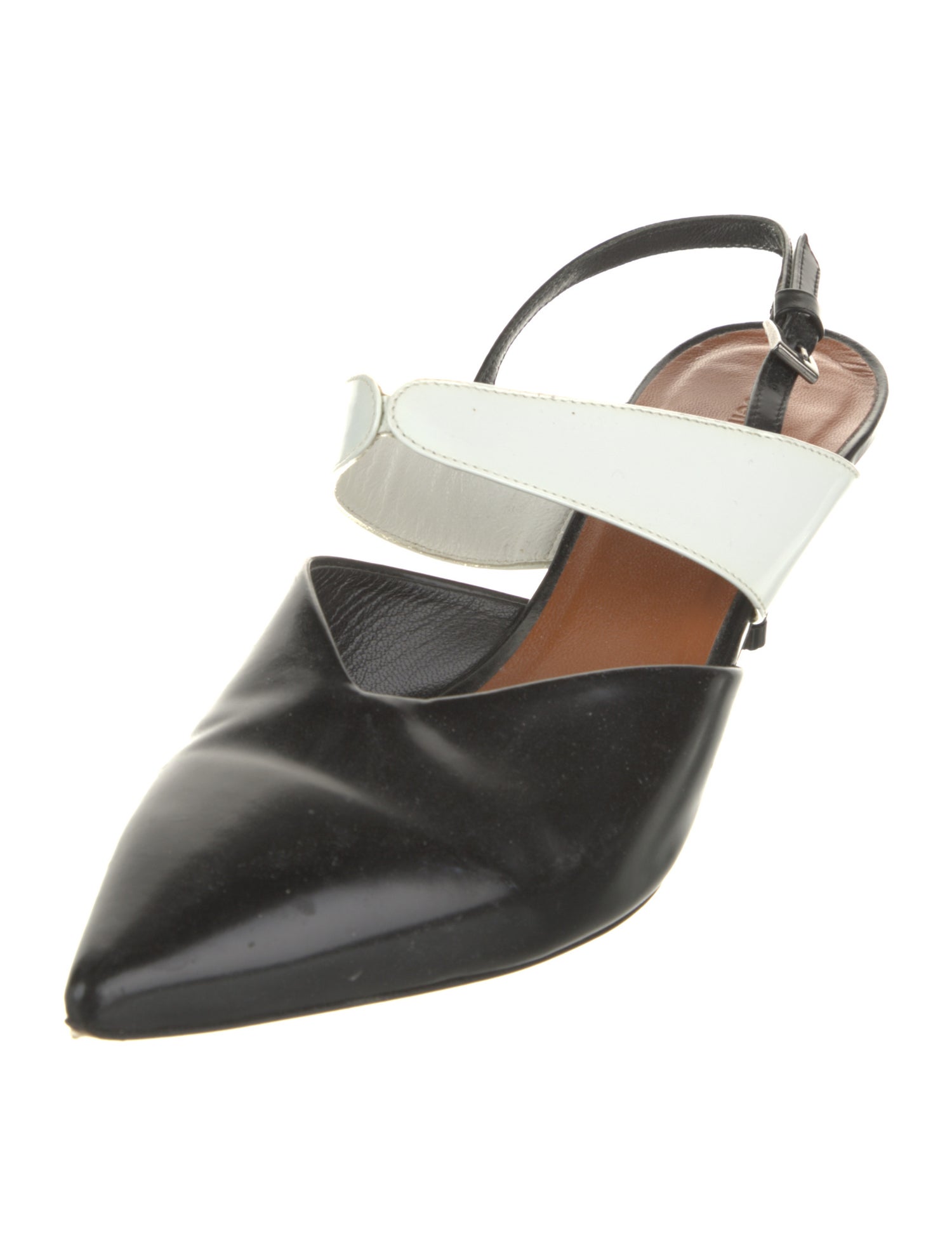 Self-Portrait Leather Colorblock Pattern Slingback Pumps