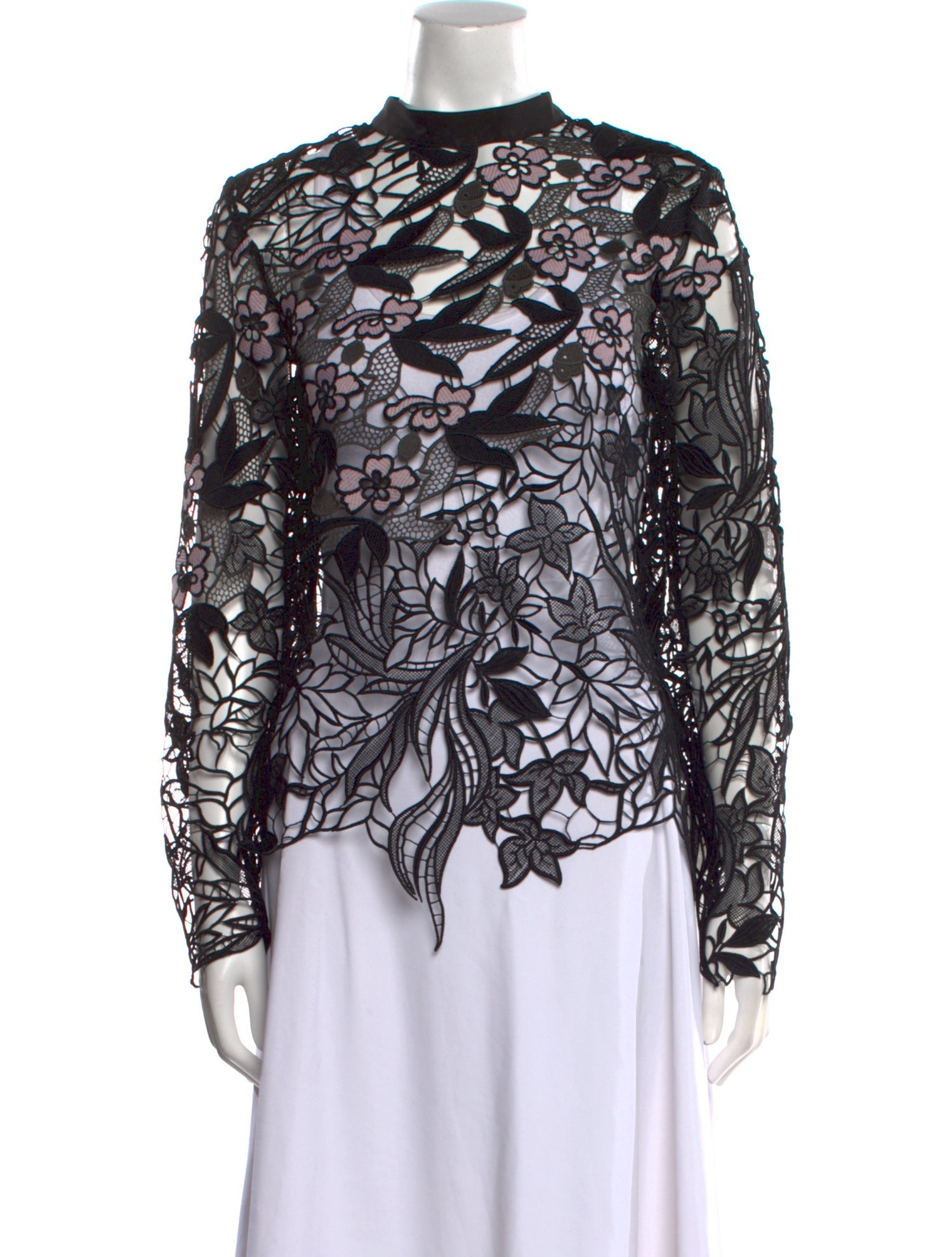 Self-Portrait Lace Pattern Mock Neck Blouse